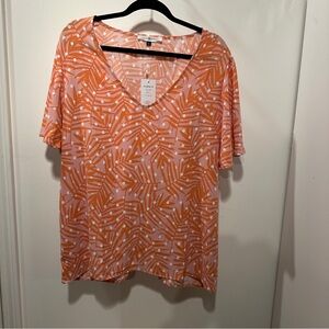 NEW MICHELLE MCDOWELL Pink and Orange Palm Floral V-Neck Blouse
